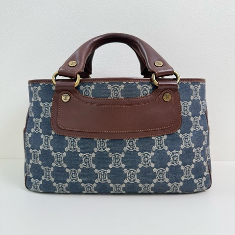 Celine/賽琳 藍色帆布手提包 金扣