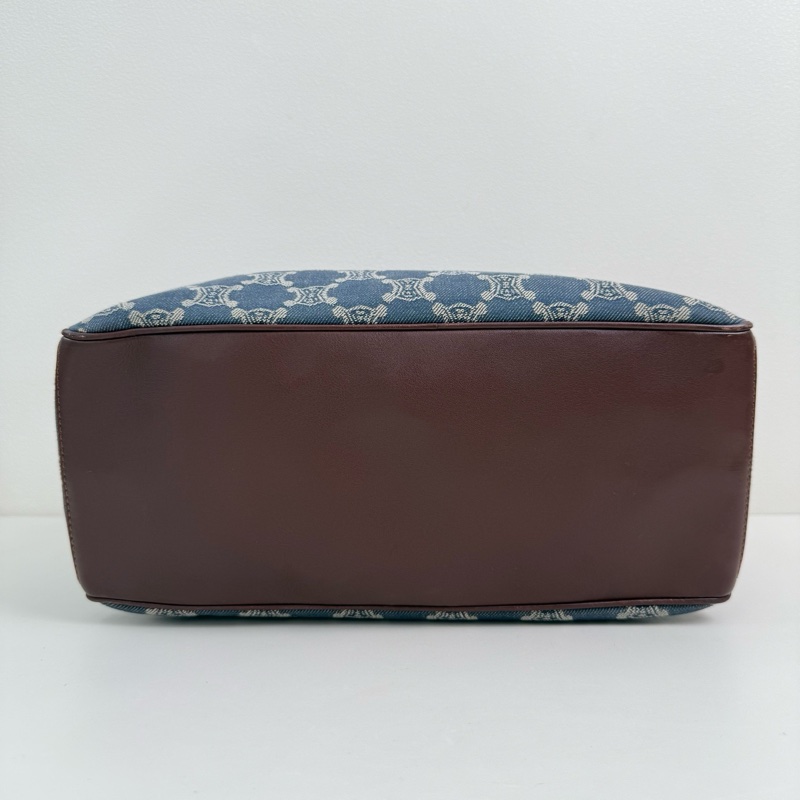 Celine/賽琳 藍色帆布手提包 金扣-5