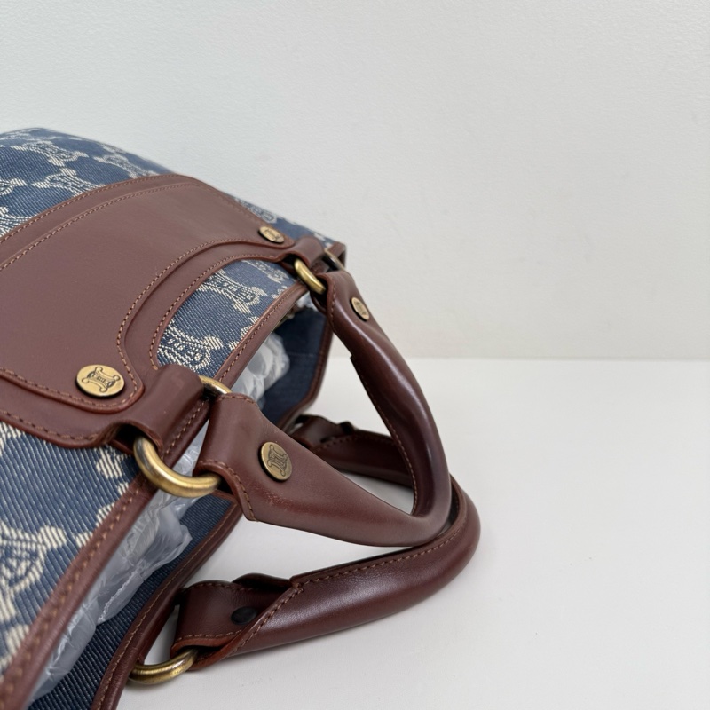 Celine/賽琳 藍色帆布手提包 金扣-6