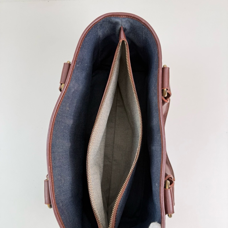 Celine/賽琳 藍色帆布手提包 金扣-7