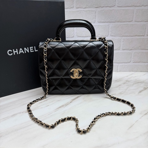 Chanel 24C 提把方胖 手提/斜揹 黑金