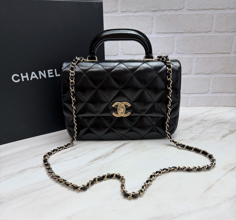 Chanel 24C 提把方胖 手提/斜揹 黑金-0