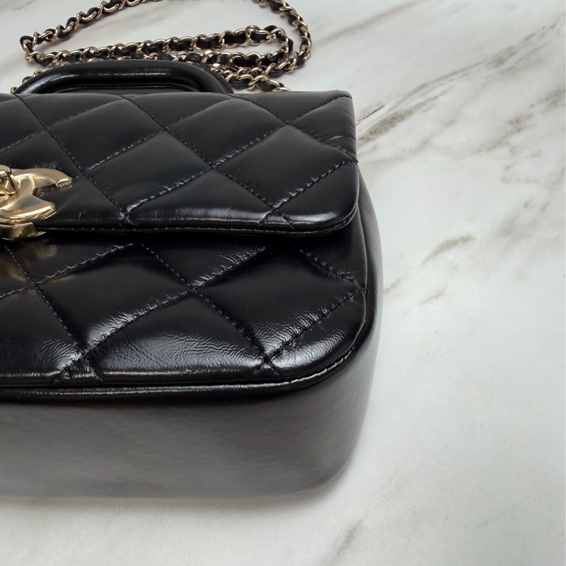 Chanel 24C 提把方胖 手提/斜揹 黑金-3