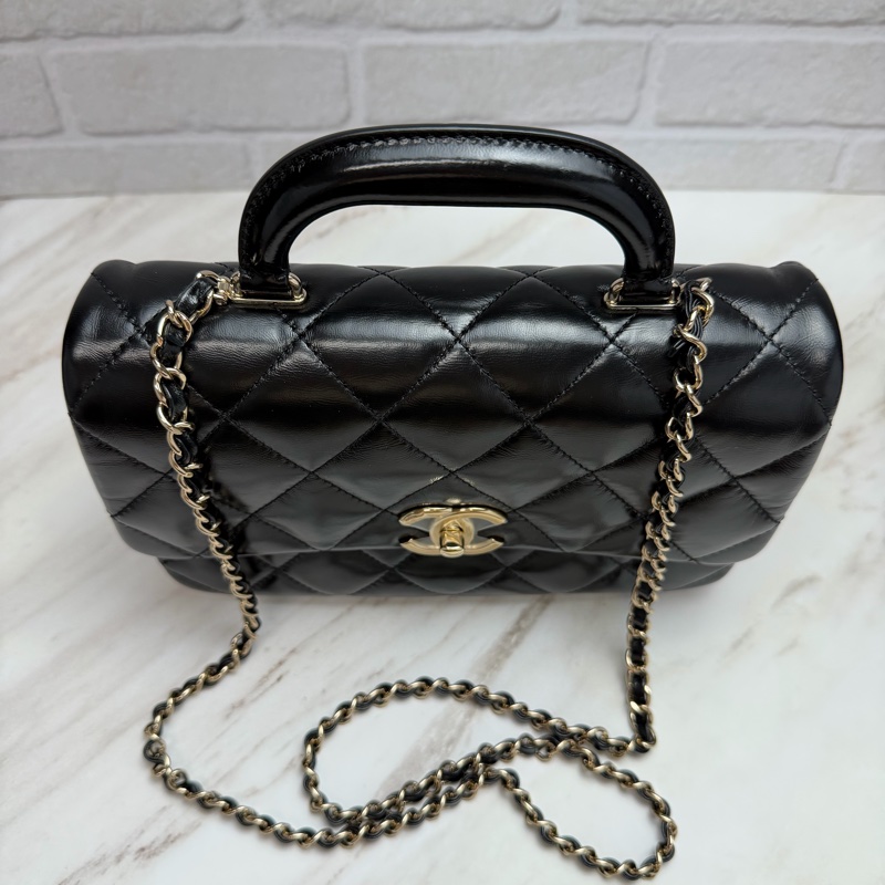Chanel 24C 提把方胖 手提/斜揹 黑金-8