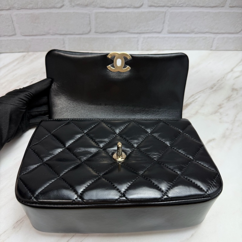 Chanel 24C 提把方胖 手提/斜揹 黑金-13