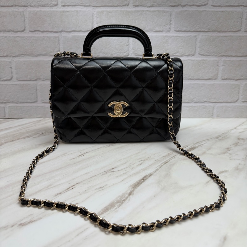 Chanel 24C 提把方胖 手提/斜揹 黑金-15
