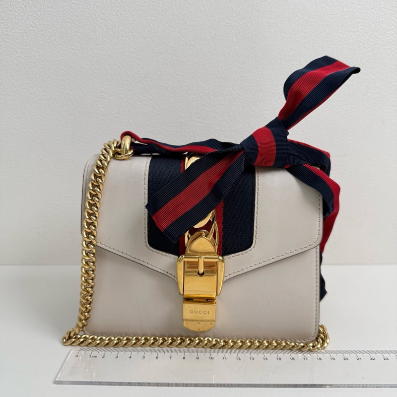 古馳/Gucci 白色手提斜挎包 金扣-1