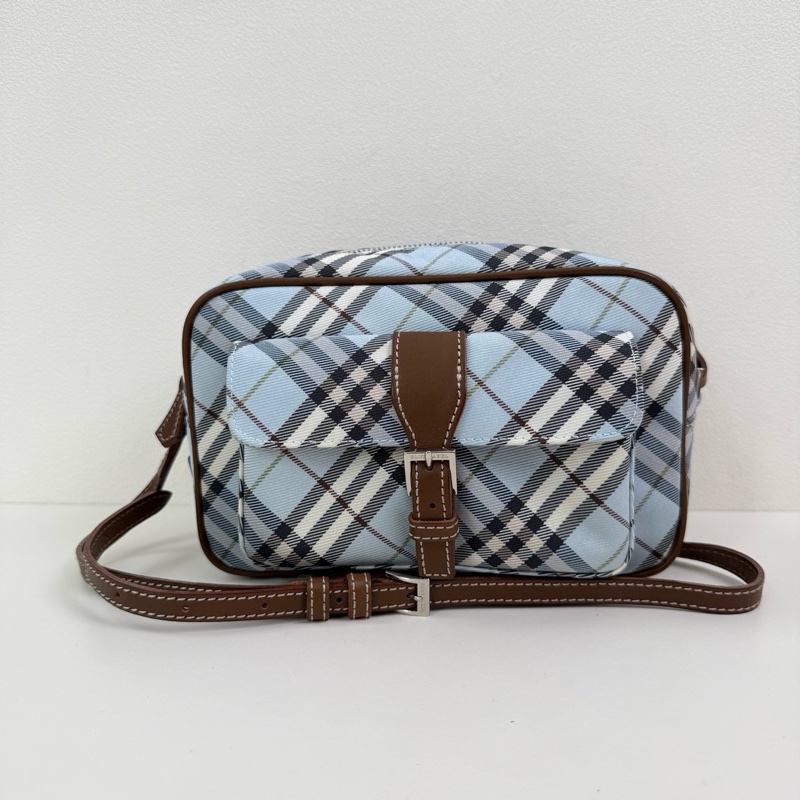Burberry/博柏利 淺藍色格紋相機包 斜挎包 銀扣-0