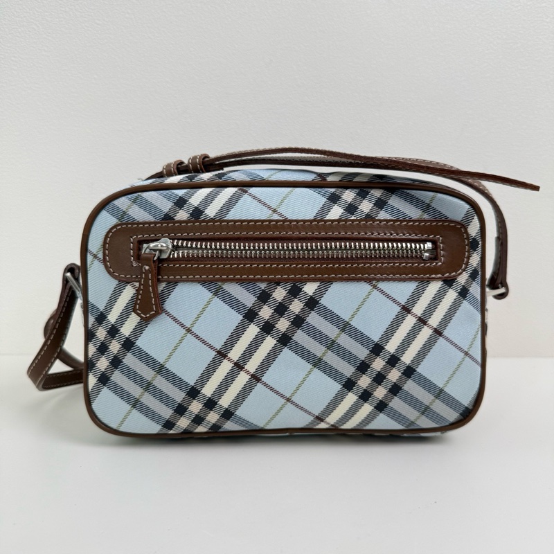 Burberry/博柏利 淺藍色格紋相機包 斜挎包 銀扣-2