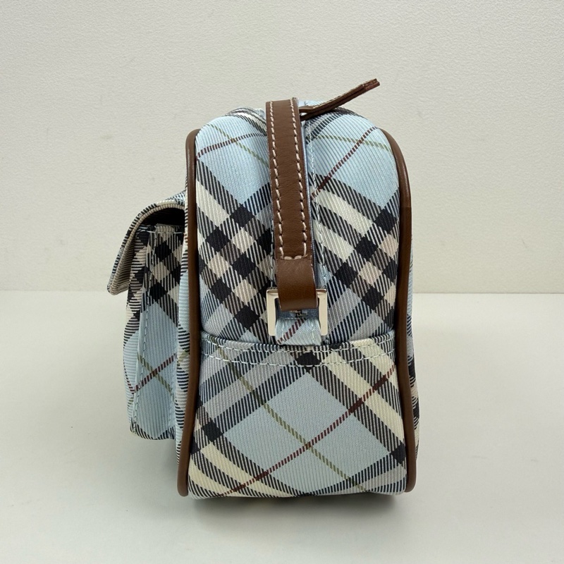 Burberry/博柏利 淺藍色格紋相機包 斜挎包 銀扣-3