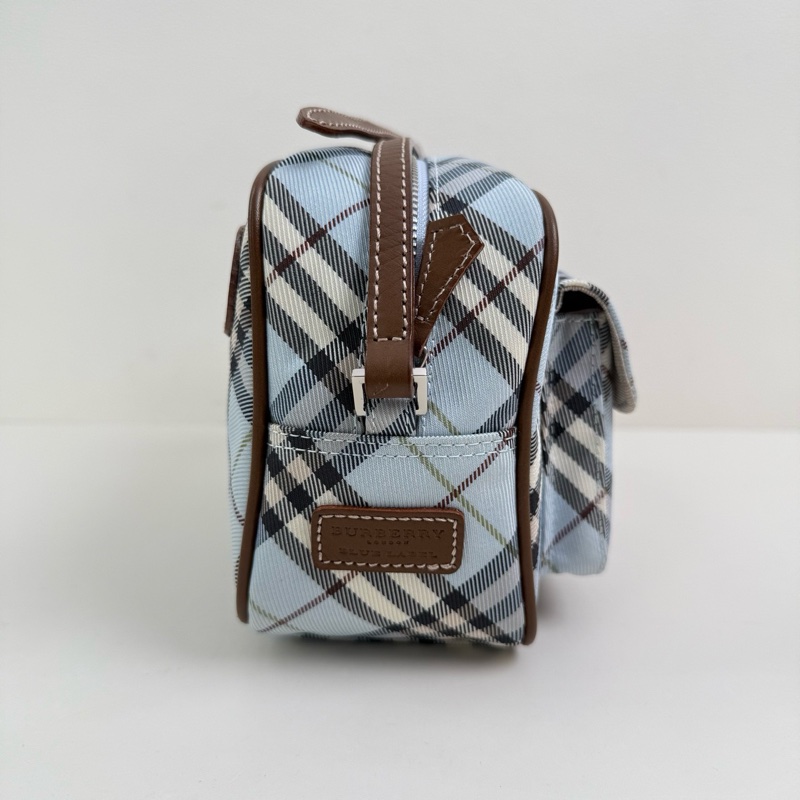 Burberry/博柏利 淺藍色格紋相機包 斜挎包 銀扣-4