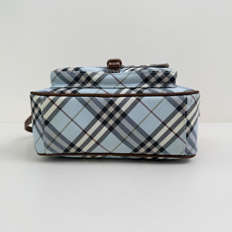 Burberry/博柏利 淺藍色格紋相機包 斜挎包 銀扣-5