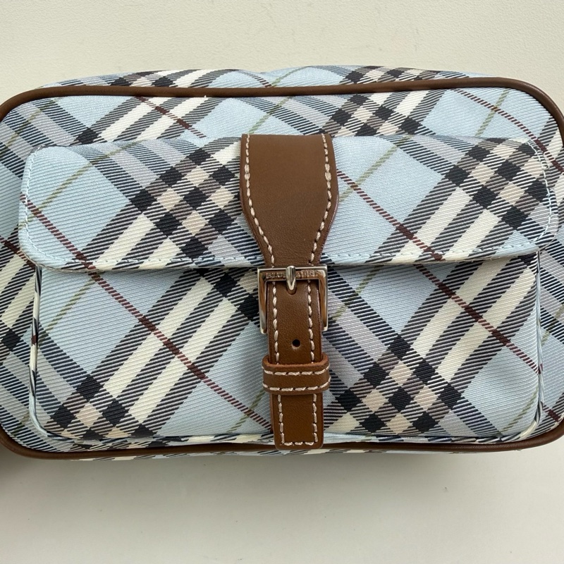 Burberry/博柏利 淺藍色格紋相機包 斜挎包 銀扣-7