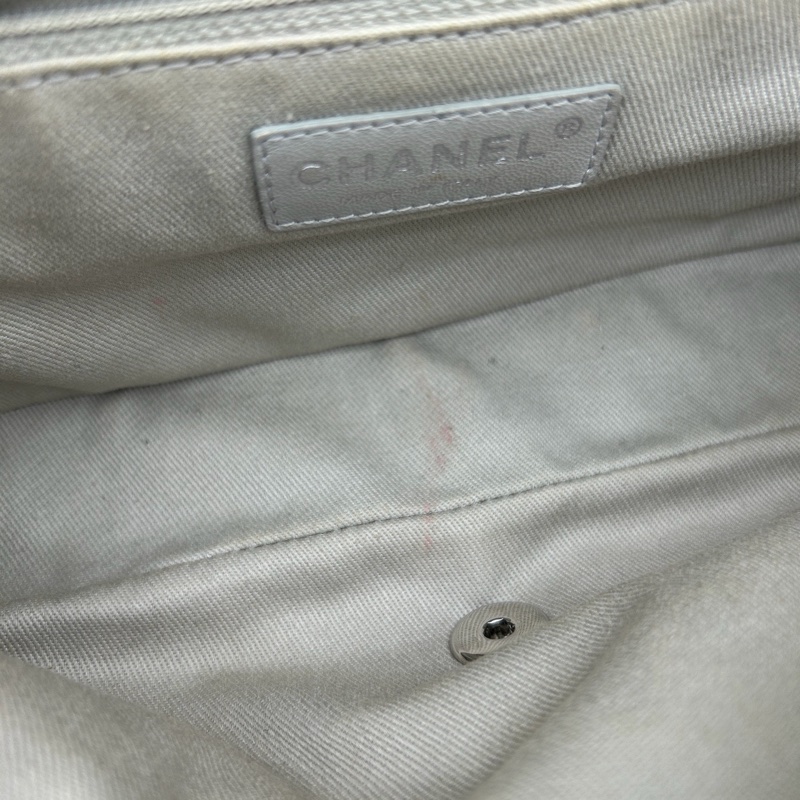 CHANEL香奈兒魚子醬牛皮奶茶色銀扣拉鍊款cf鏈條包-3