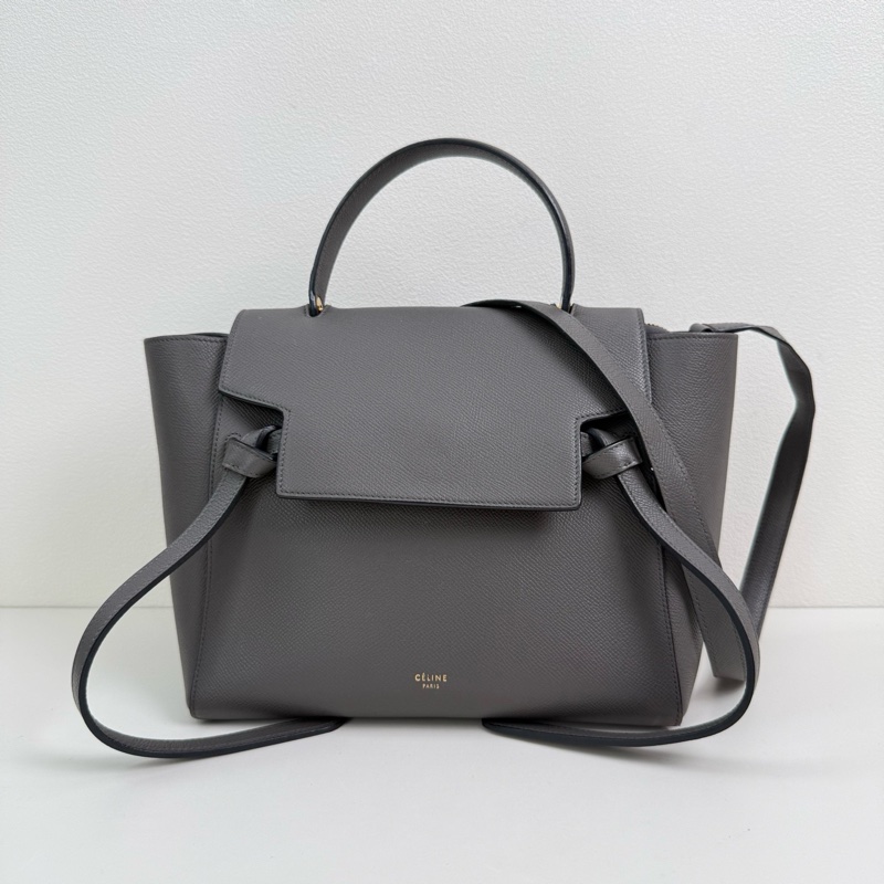 賽琳/Celine 灰色牛皮手提斜挎包 金扣-0