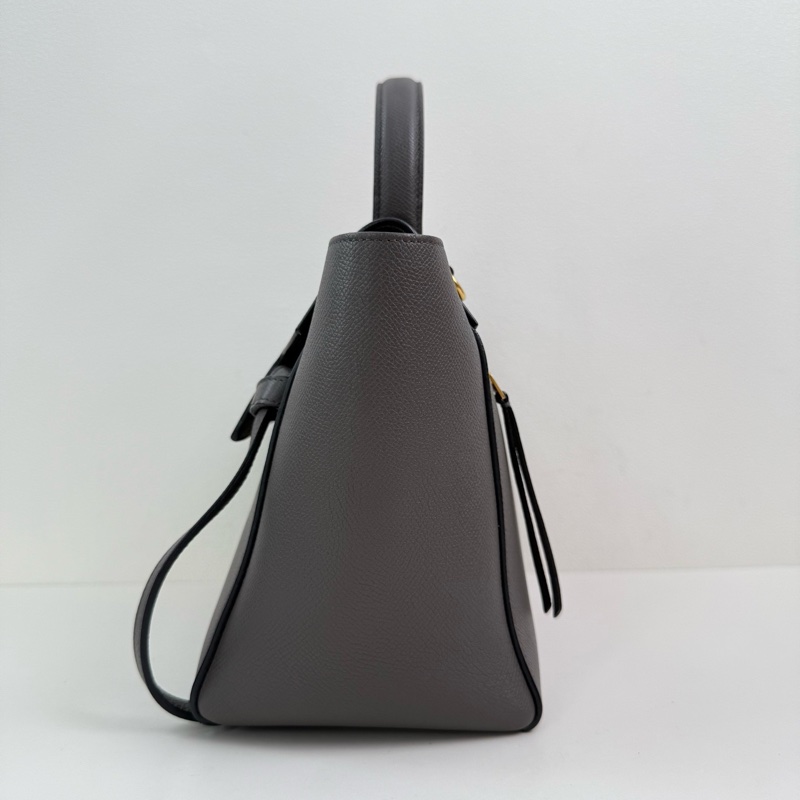 賽琳/Celine 灰色牛皮手提斜挎包 金扣-2