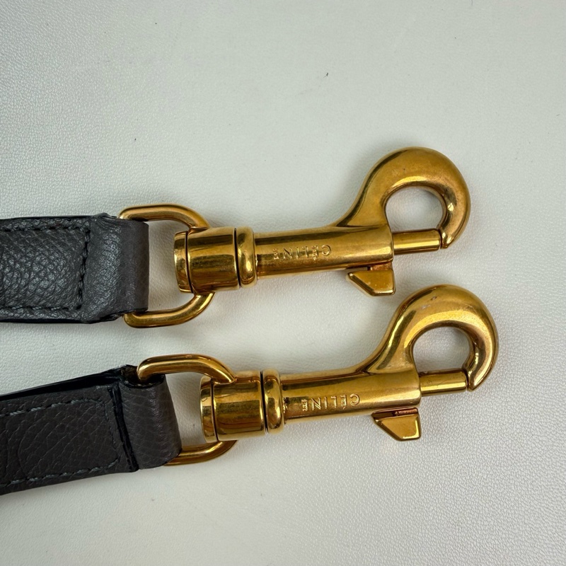 賽琳/Celine 灰色牛皮手提斜挎包 金扣-4