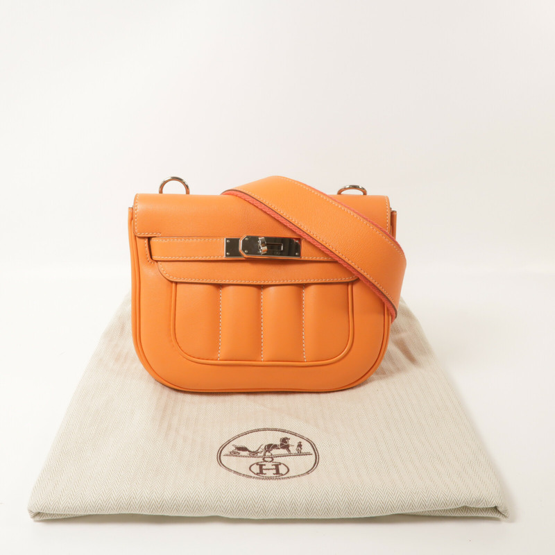 HERMES Swift皮革Mini Berline銀扣肩背袋Feu-9