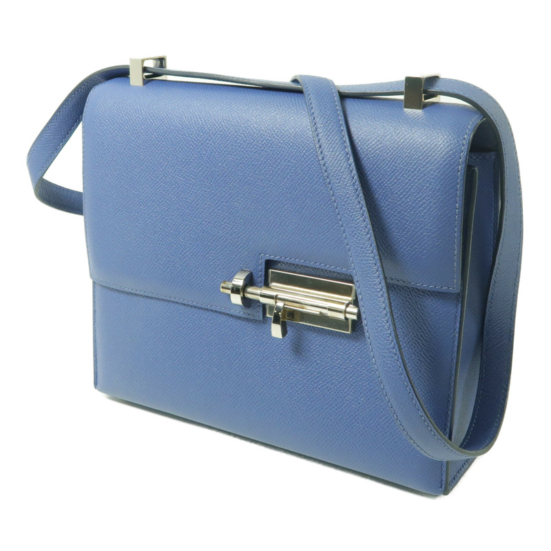 HERMES Epsom皮革Verrou 23銀扣肩背袋Bleu Encre-1