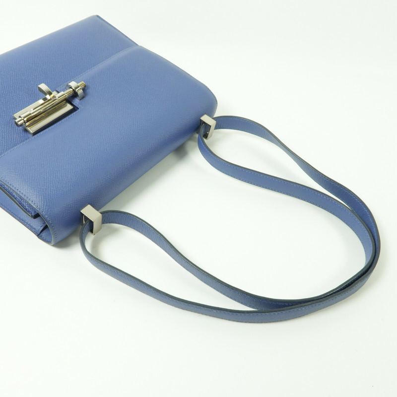 HERMES Epsom皮革Verrou 23銀扣肩背袋Bleu Encre-8