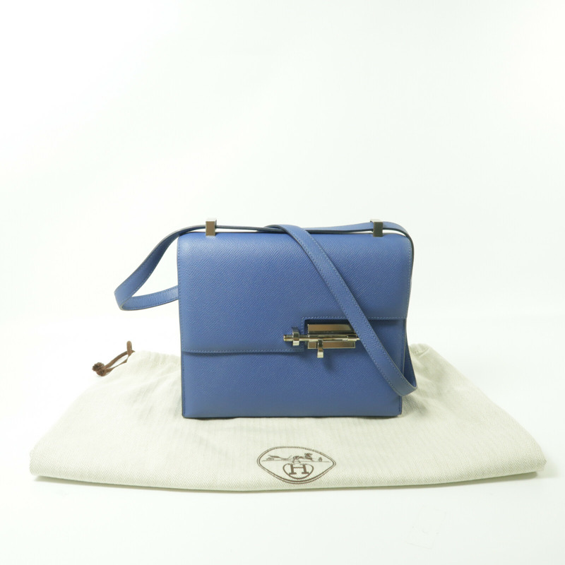 HERMES Epsom皮革Verrou 23銀扣肩背袋Bleu Encre-9