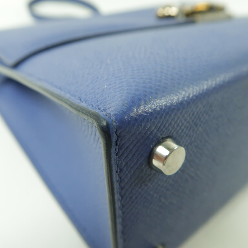HERMES Epsom皮革Verrou 23銀扣肩背袋Bleu Encre-10