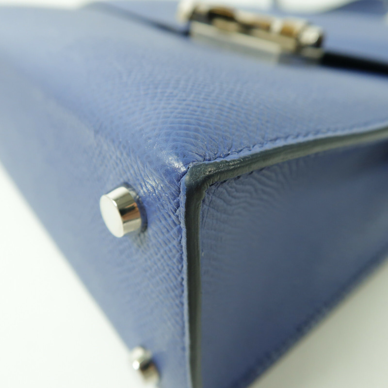 HERMES Epsom皮革Verrou 23銀扣肩背袋Bleu Encre-11