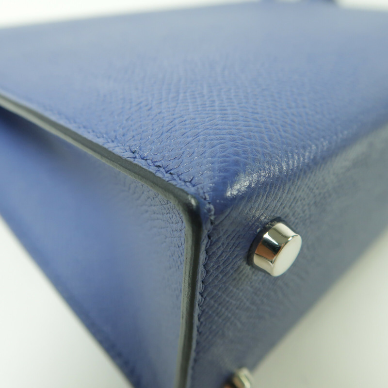 HERMES Epsom皮革Verrou 23銀扣肩背袋Bleu Encre-12