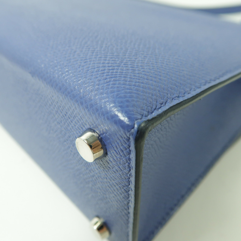 HERMES Epsom皮革Verrou 23銀扣肩背袋Bleu Encre-13