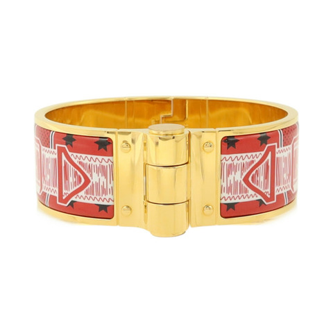 HERMES 金屬/琺瑯Charniere Wide Bangle金扣手鐲