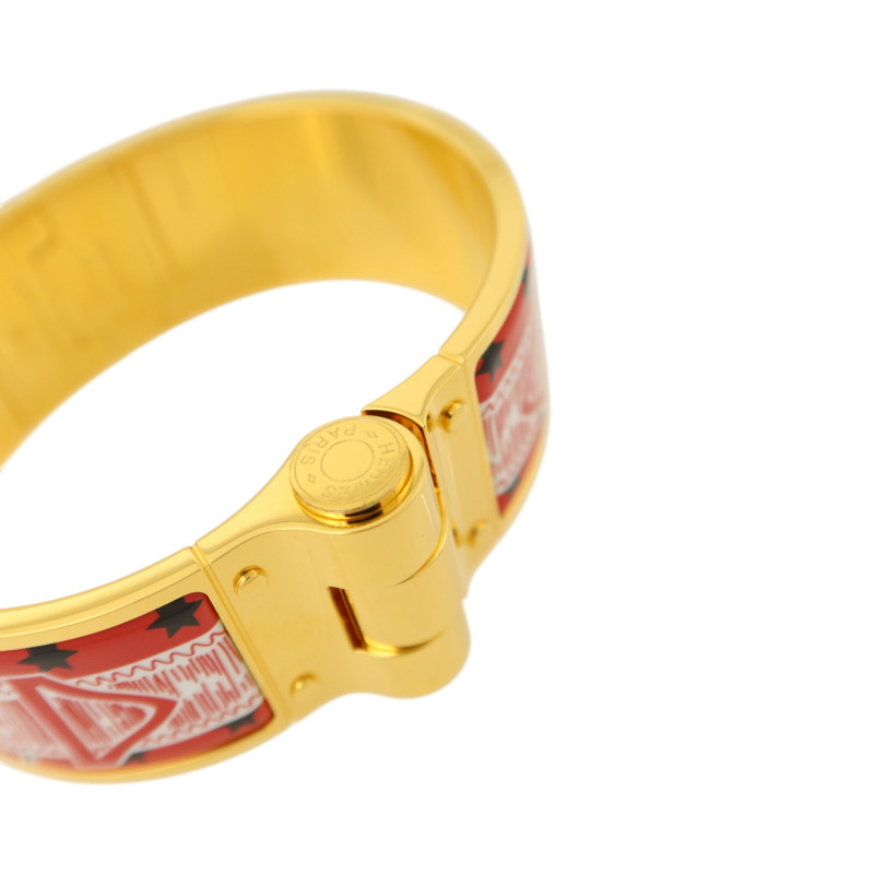 HERMES 金屬/琺瑯Charniere Wide Bangle金扣手鐲-4