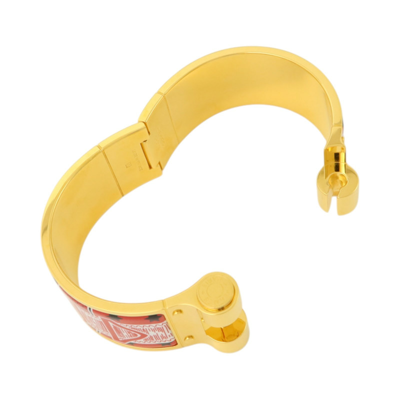 HERMES 金屬/琺瑯Charniere Wide Bangle金扣手鐲-7