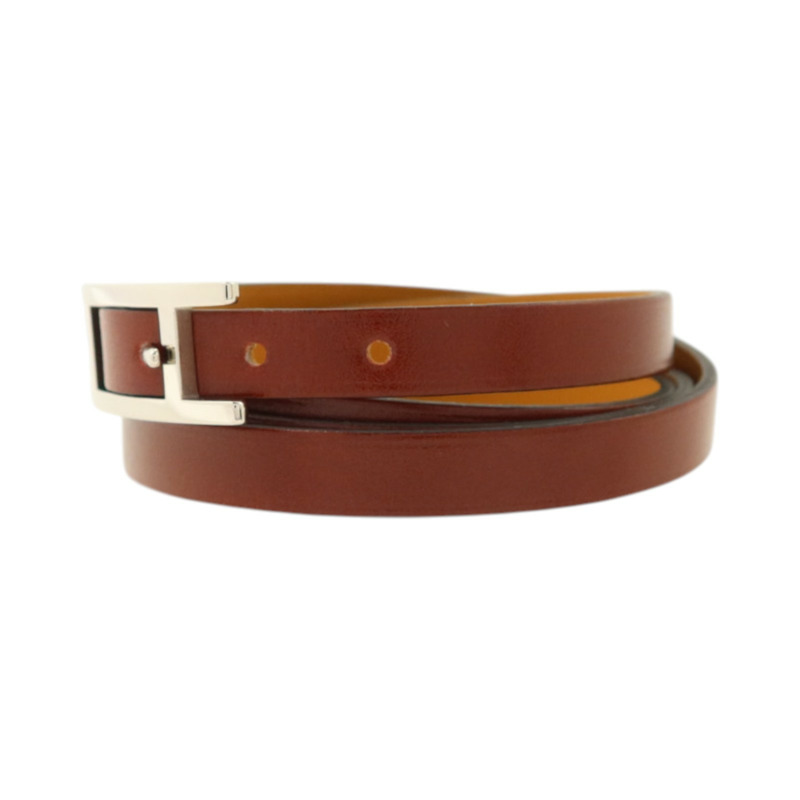 HERMES Box皮革Hapi 3 Bracelet銀扣手鏈Rouge H-1