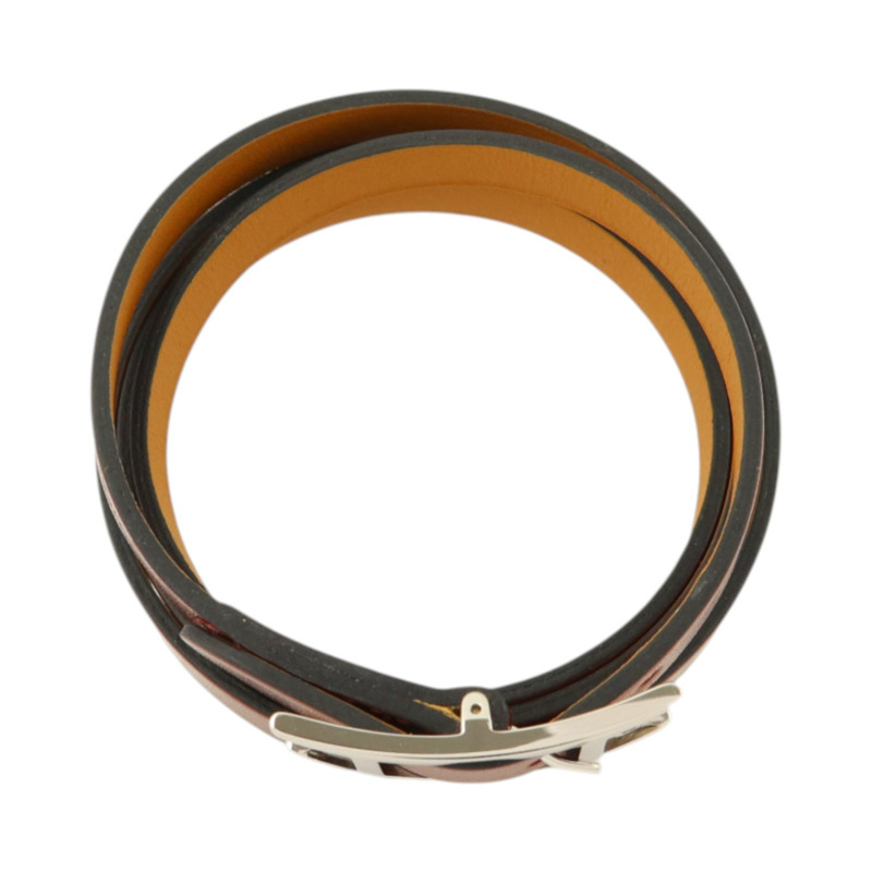 HERMES Box皮革Hapi 3 Bracelet銀扣手鏈Rouge H-3