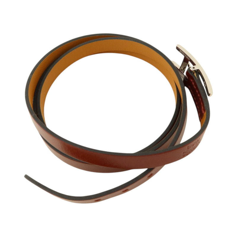 HERMES Box皮革Hapi 3 Bracelet銀扣手鏈Rouge H-5
