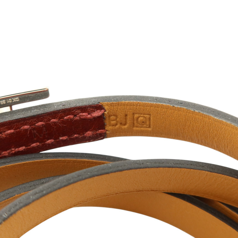 HERMES Box皮革Hapi 3 Bracelet銀扣手鏈Rouge H-7