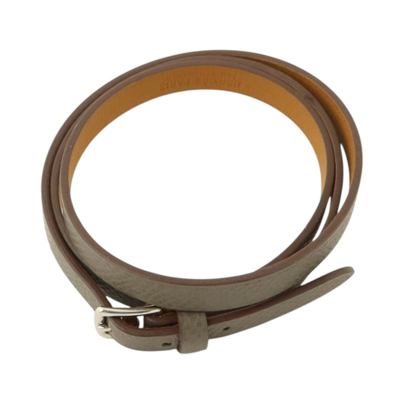 HERMES Epsom皮革/Swift皮革Double Tour Bracelet銀扣手鏈Etain/Gold-3