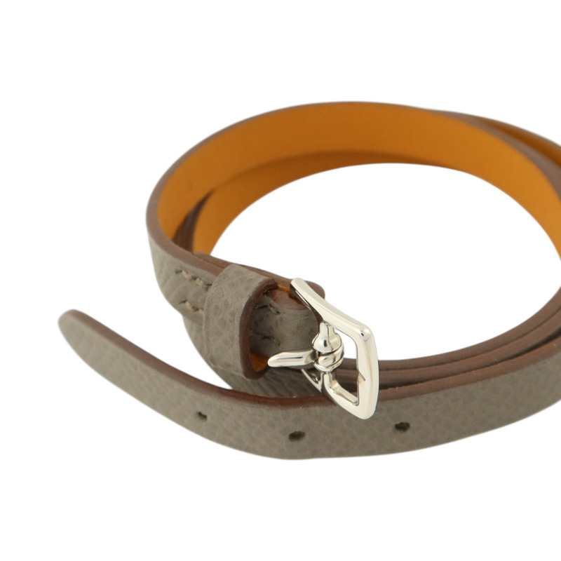 HERMES Epsom皮革/Swift皮革Double Tour Bracelet銀扣手鏈Etain/Gold-6
