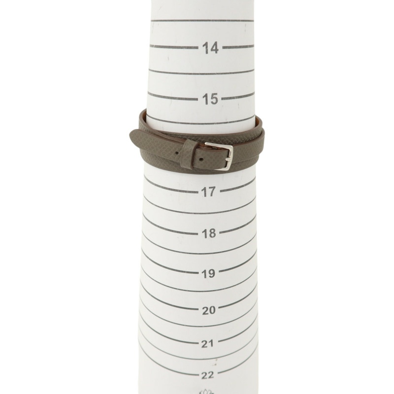 HERMES Epsom皮革/Swift皮革Double Tour Bracelet銀扣手鏈Etain/Gold-9