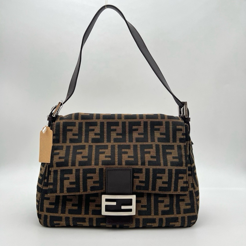FENDI 芬迪中古老花大胖丁單肩包 銀扣 尺寸約29*21*12-0