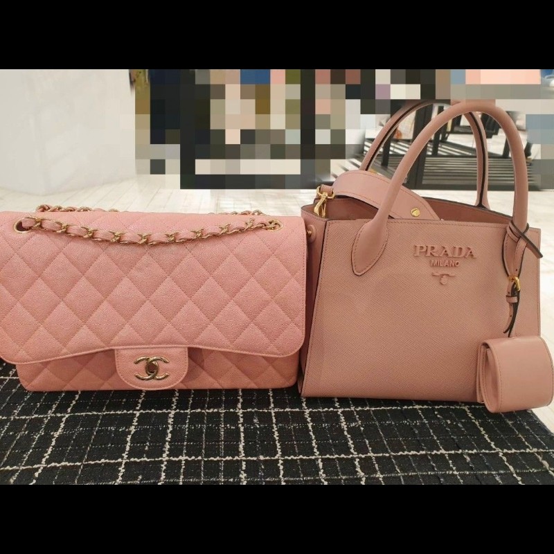 【專櫃正品】Prada Saffiano 雙把手防刮牛皮包（櫻花粉）-2