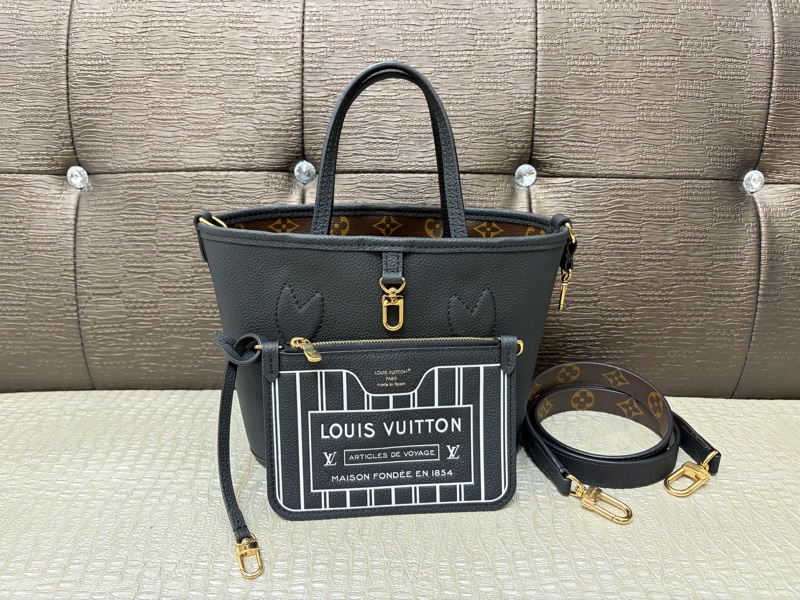 LV 原花黑牛皮雙面Neverfull insideout BB托特包-0