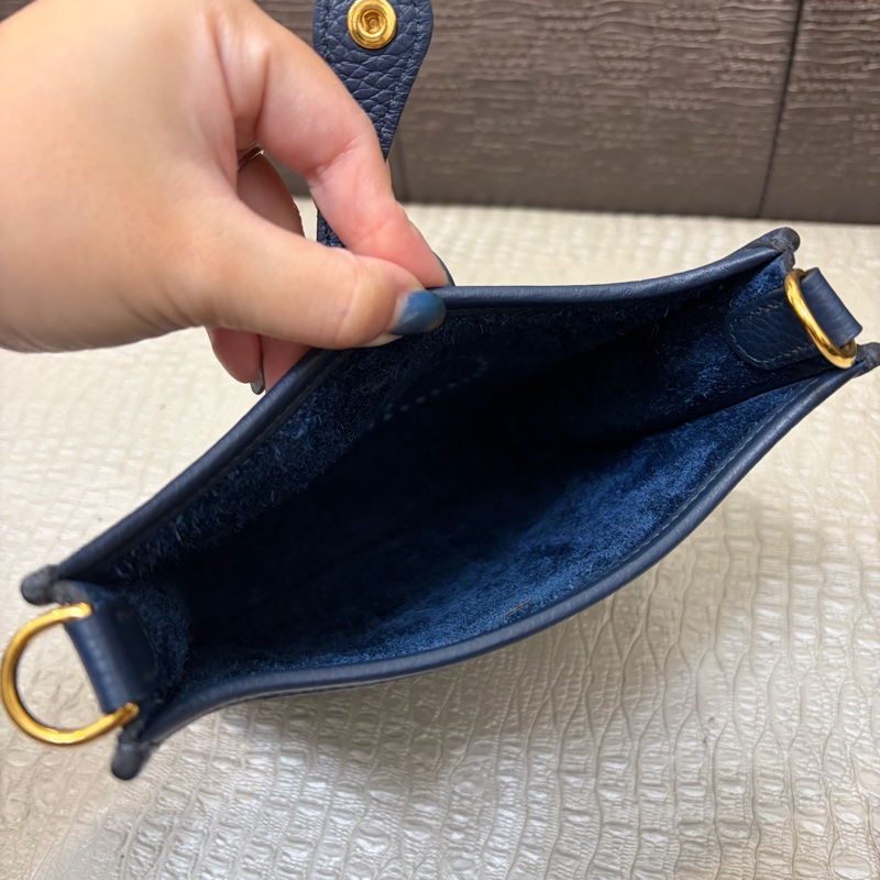 Hermes 普魯士藍金釦TC皮金釦Evelyne 16-8