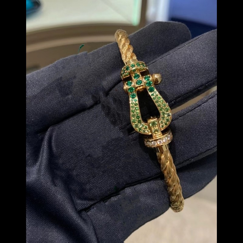 💎 【極美品】法國頂級珠寶 FRED Force 10 祖母綠鑲鑽 18K金手鍊 💎-0