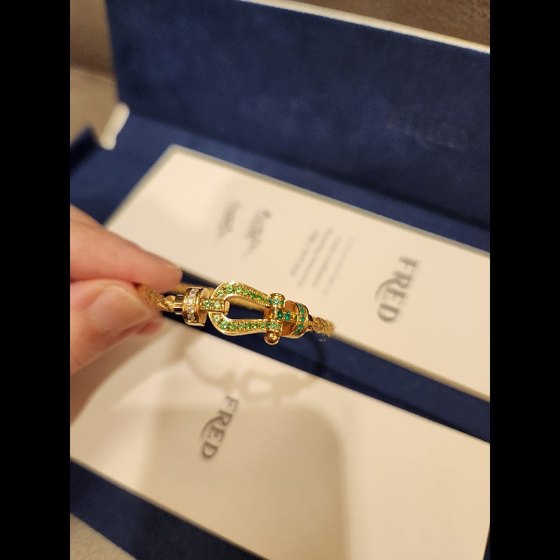 💎 【極美品】法國頂級珠寶 FRED Force 10 祖母綠鑲鑽 18K金手鍊 💎-1