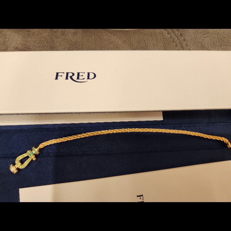 💎 【極美品】法國頂級珠寶 FRED Force 10 祖母綠鑲鑽 18K金手鍊 💎-4