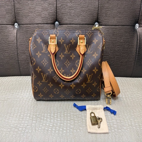 LV 原花金釦Speedy 25手提斜背包M41113