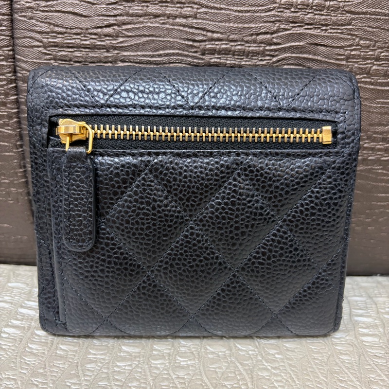 Chanel 黑荔枝牛皮金釦三折短夾AP0231-1