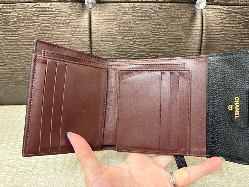 Chanel 黑荔枝牛皮金釦三折短夾AP0231-6