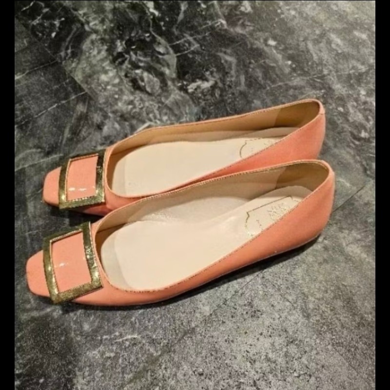 Roger Vivier RV 正品 經典 Gommette 漆皮方頭平底鞋 粉色 38碼-4
